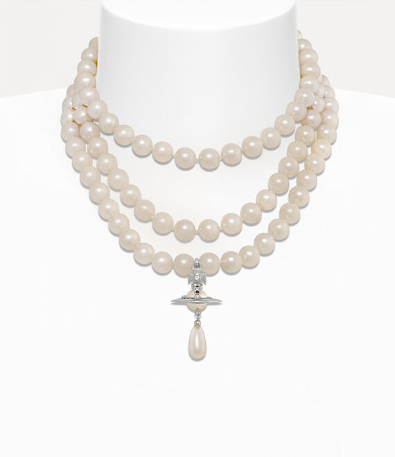 Vivienne Westwood Three Row Pearl Drop Choker in Silver